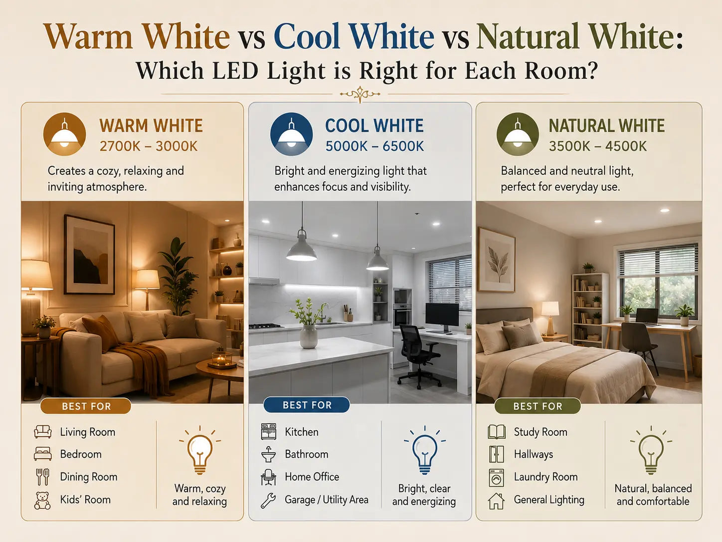 Warm White vs Cool White vs Natural White: Which LED Light is Right for Each Room?