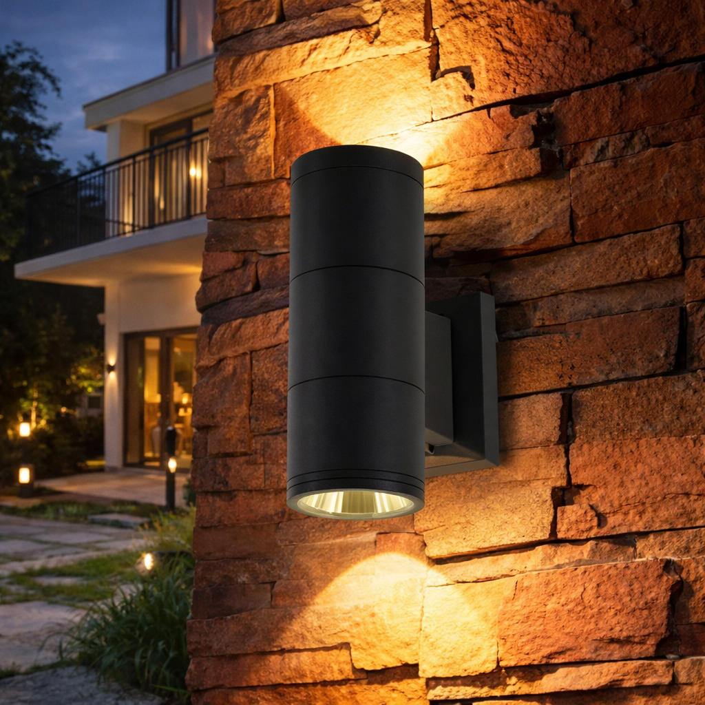 10W Up Down Cylindrical Outdoor LED Wall Light – Black Finish