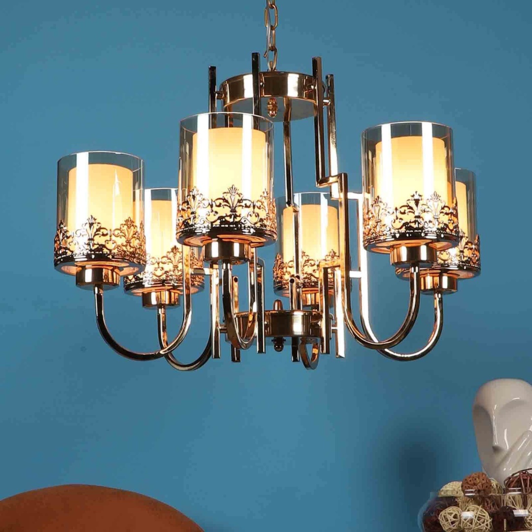 Shaded Golden Iron Modern Chandelier - Sparc Lights