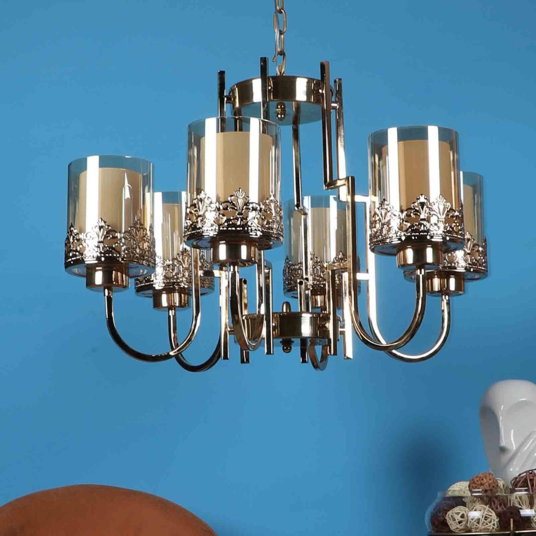 Shaded Golden Iron Modern Chandelier - Sparc Lights