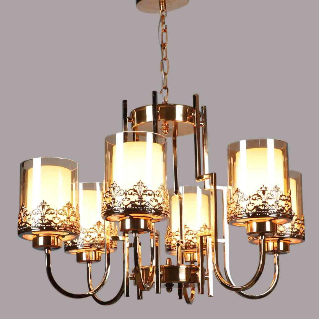 Shaded Golden Iron Modern Chandelier - Sparc Lights