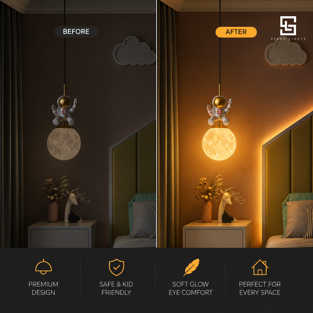 Astronaut Moon Hanging Light for Kids Room – LED Ceiling Light