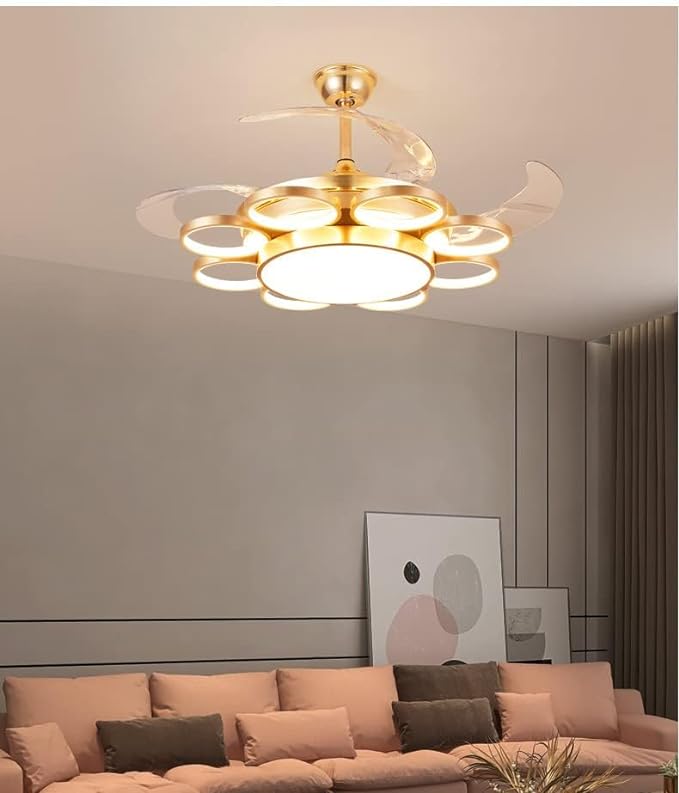 Invisible 6 Gold Rings Ceiling Fan Chandelier with Remote Control - Sparc Lights