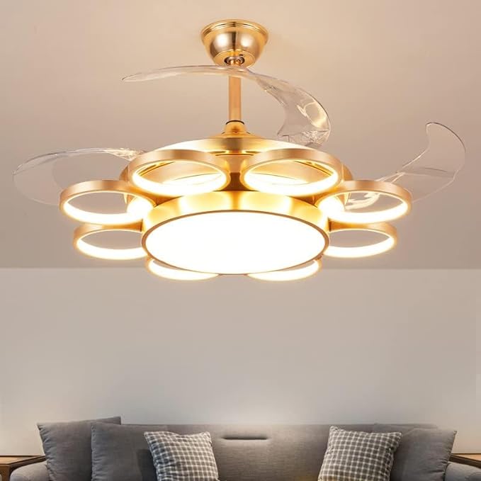 Invisible 6 Gold Rings Ceiling Fan Chandelier with Remote Control - Sparc Lights