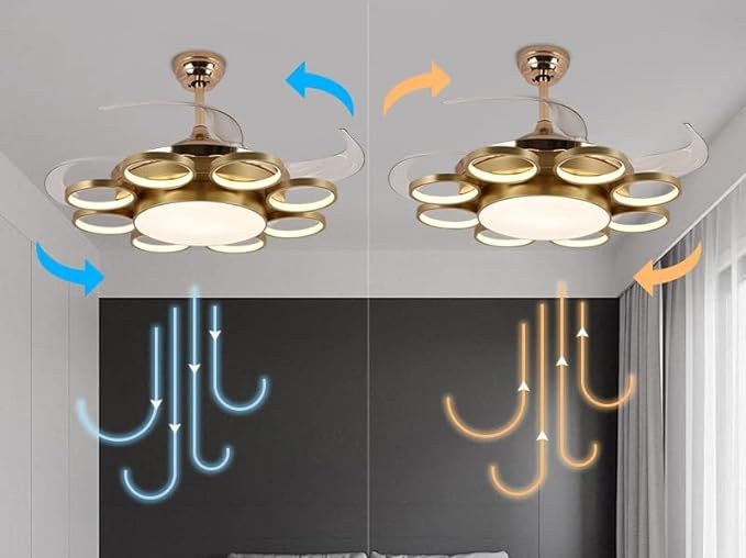 Invisible 6 Gold Rings Ceiling Fan Chandelier with Remote Control - Sparc Lights