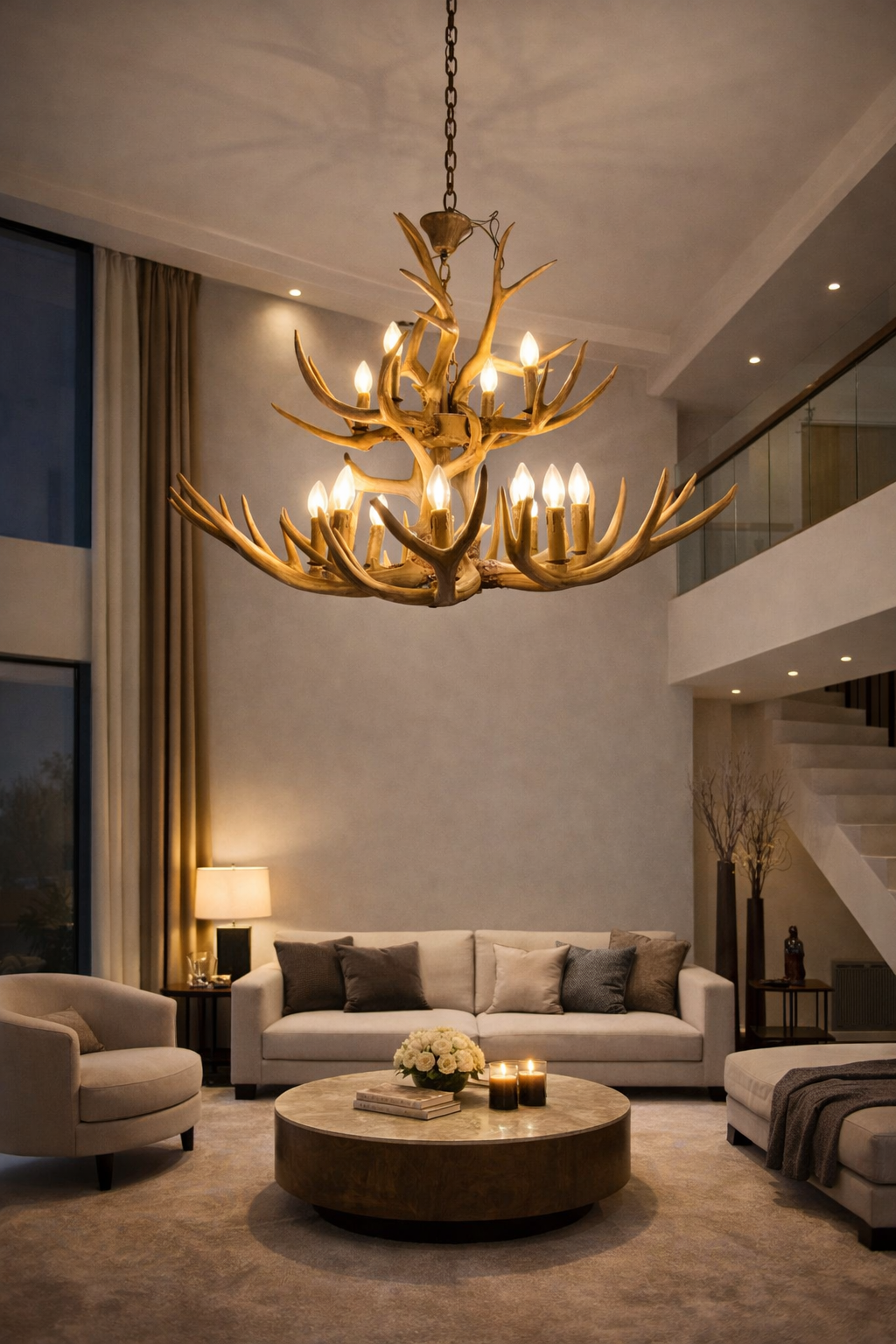 Antique Deer Antler Chandelier – 12 Light Statement Design