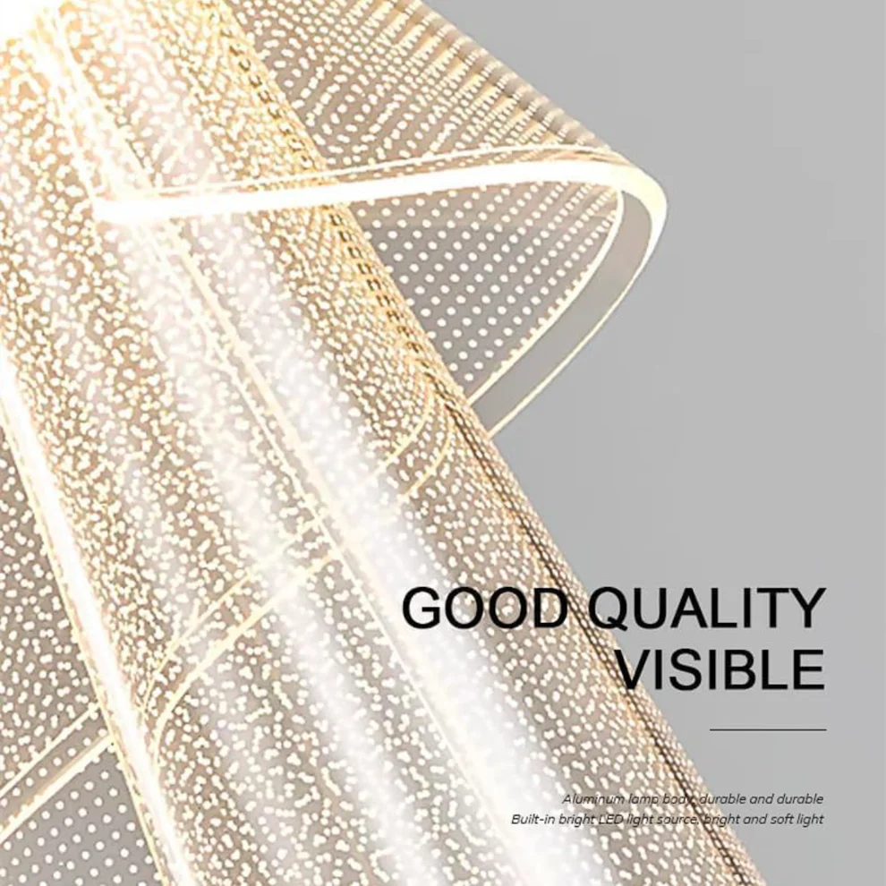 Modern ceiling light fixture with 'Good Quality Visible' text on a gray background