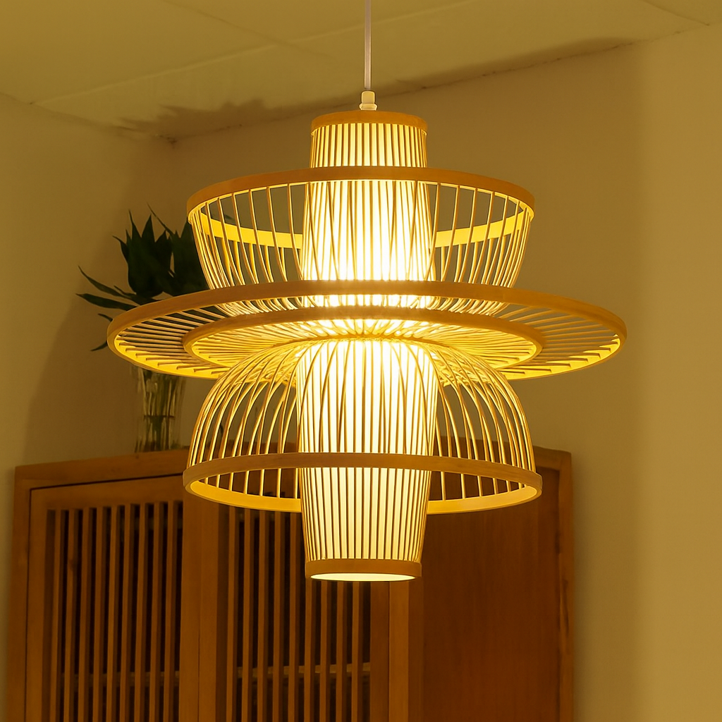 Bamboo Lantern Lampshade LED Pendant Hanging Light