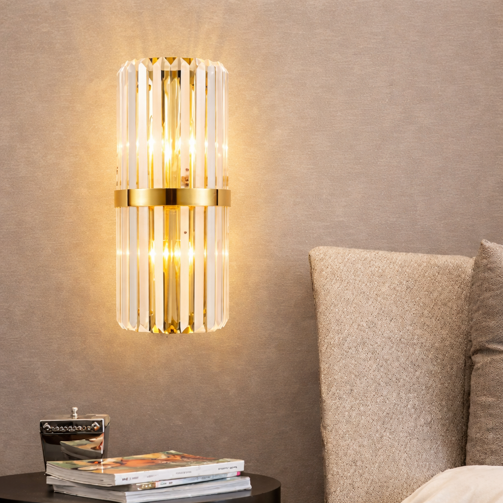 Crystal Modern Circular Gold Metal Wall Light