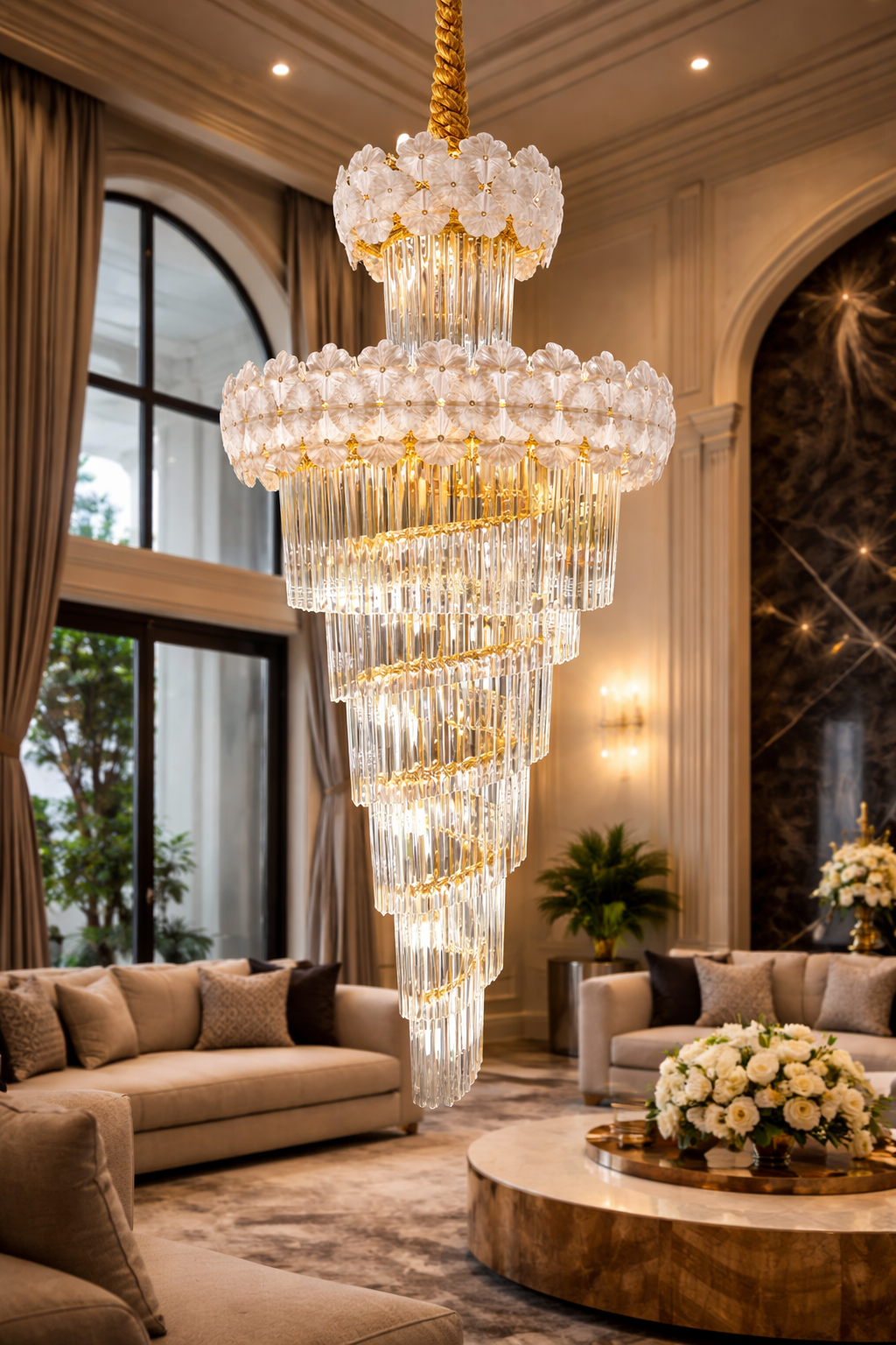 Double Floral Crown Crystal Chandelier