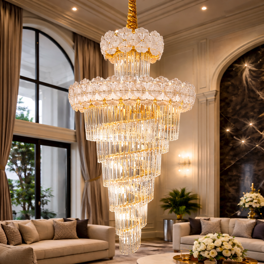 Double Floral Crown Crystal Chandelier – Grand LED Luxury Design