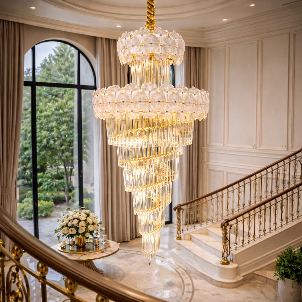 Double Floral Crown Crystal Chandelier – Grand LED Luxury Design