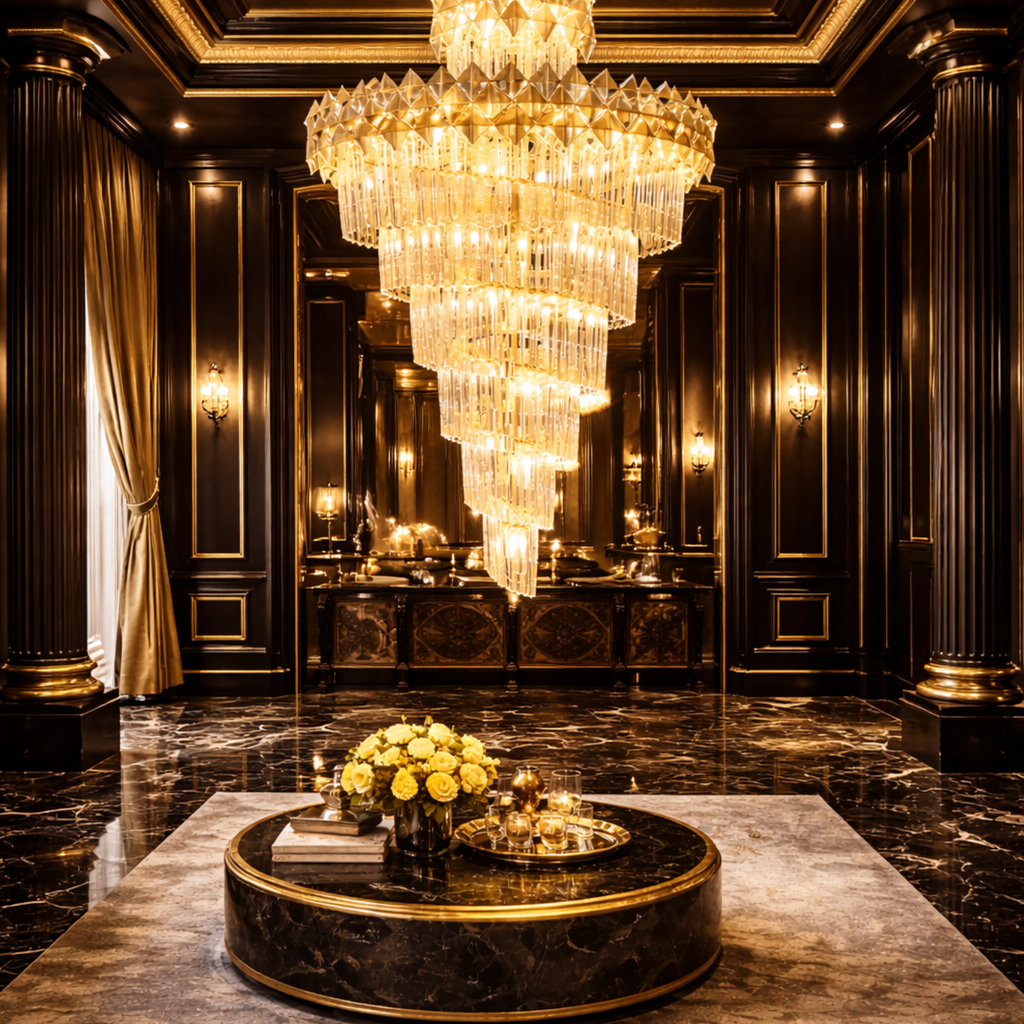 Gold Diamond Crystal Chandelier – Geometric LED Statement Light