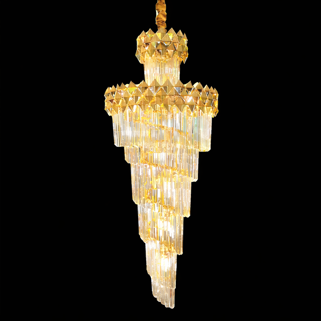 Gold Diamond Crystal Chandelier – Geometric LED Statement Light