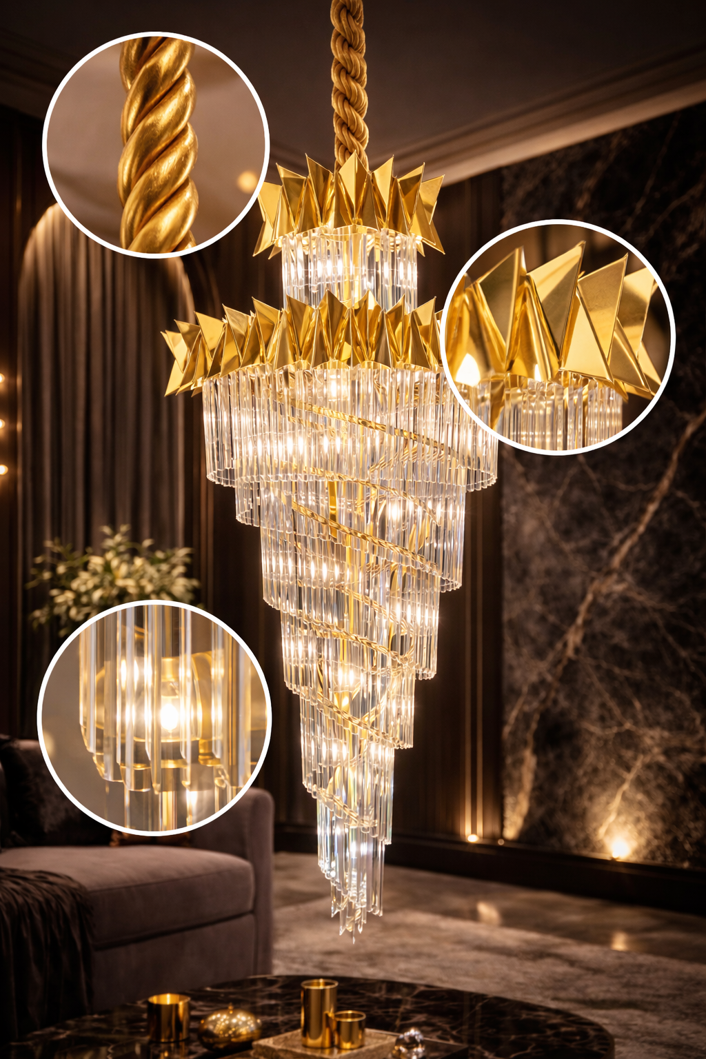Golden Wedge Crystal Chandelier