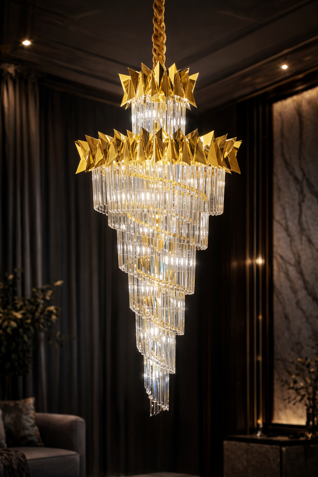 Golden Wedge Crystal Chandelier
