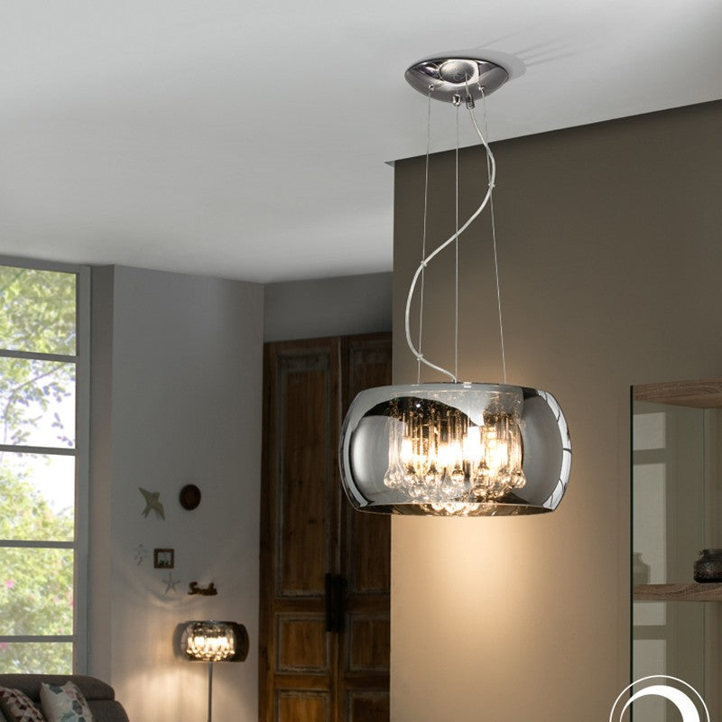 Modern pendant light fixture in a living room setting