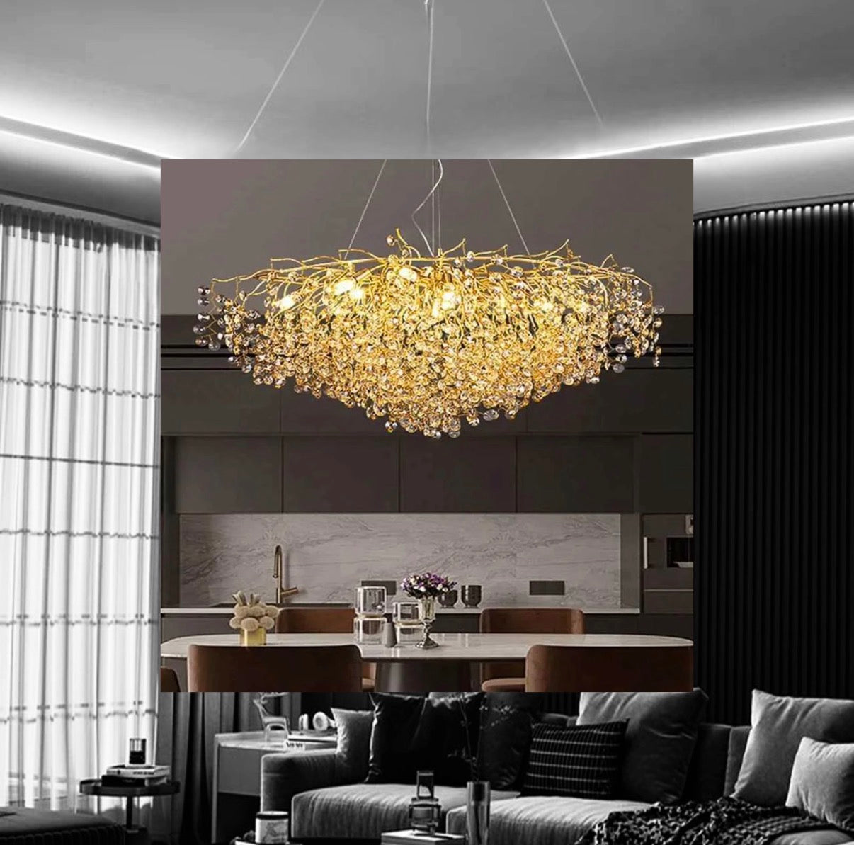 Luxury Leaf Petals Crystal Chandelier