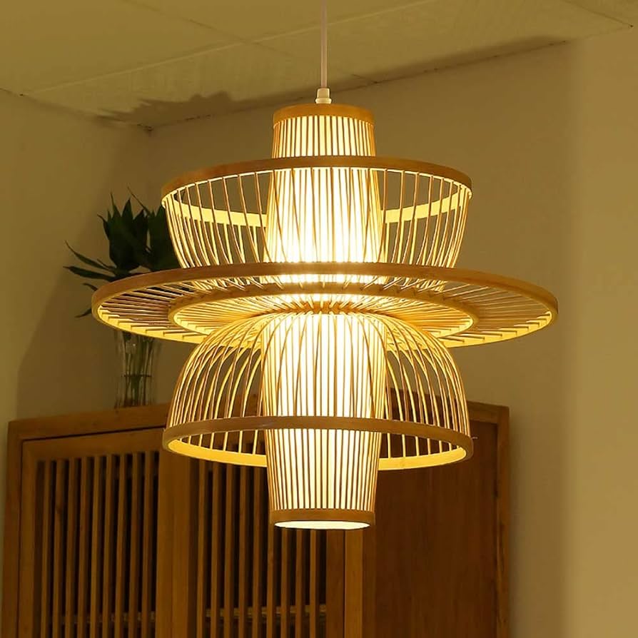 Bamboo Lantern Lampshade LED Pendant Hanging Light