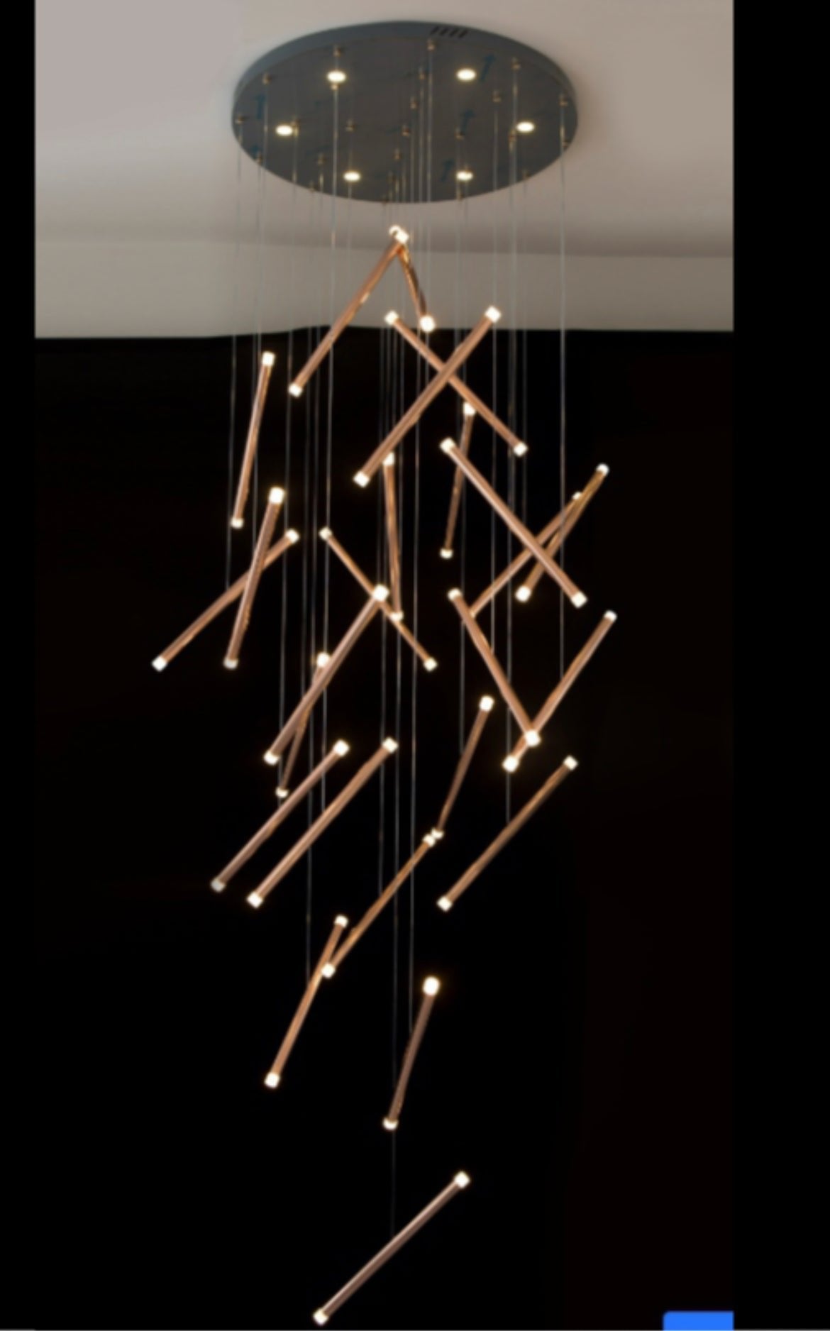 Modern 36-Stick Tilted Sleek Double Height LED Chandelier
