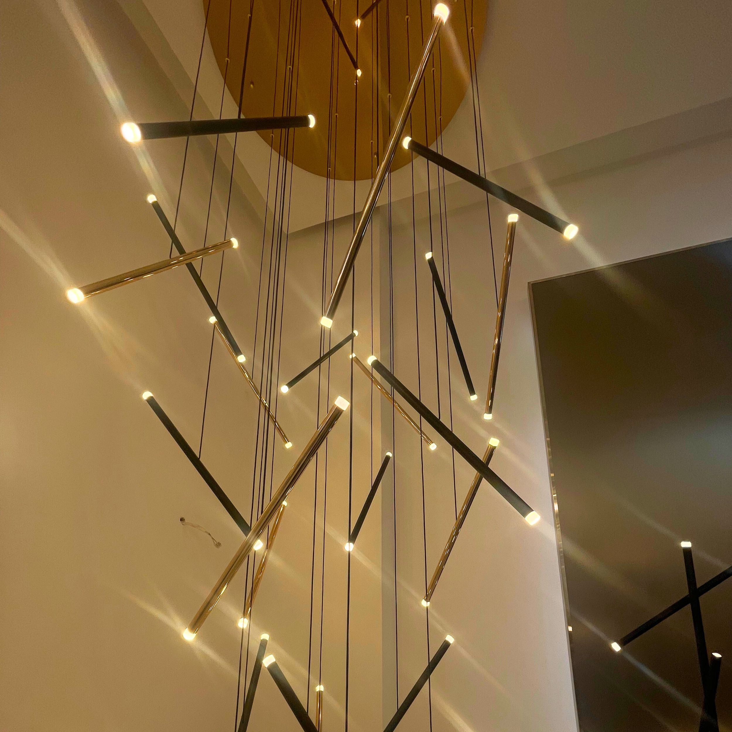 Modern 36-Stick Tilted Sleek Double Height LED Chandelier
