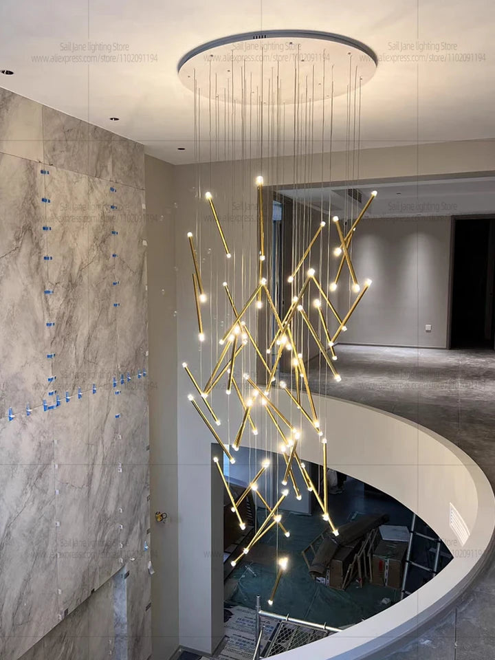 Modern 36-Stick Tilted Sleek Double Height LED Chandelier