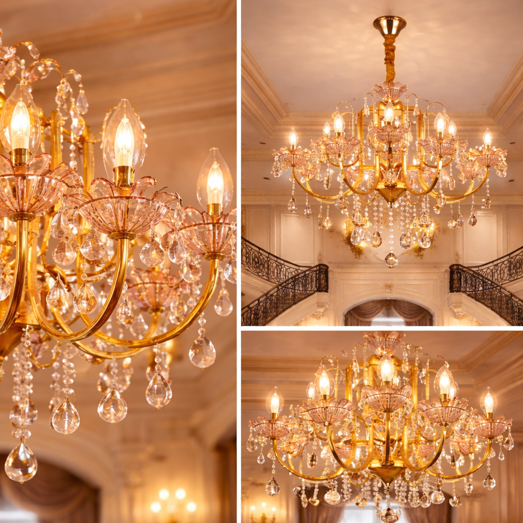 Leonardo Italian Chandelier – Gold Finish Crystal Statement Light