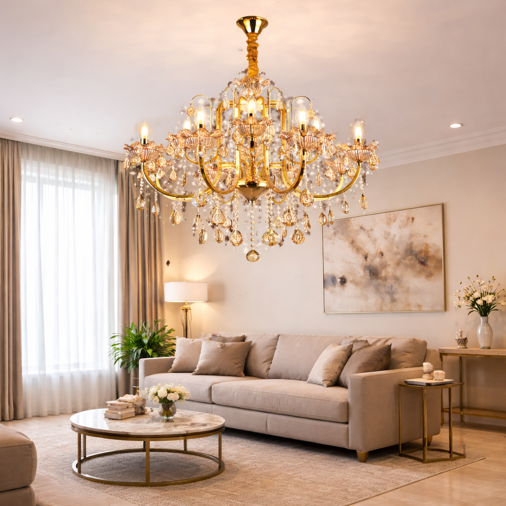 Leonardo Italian Chandelier – Gold Finish Crystal Statement Light