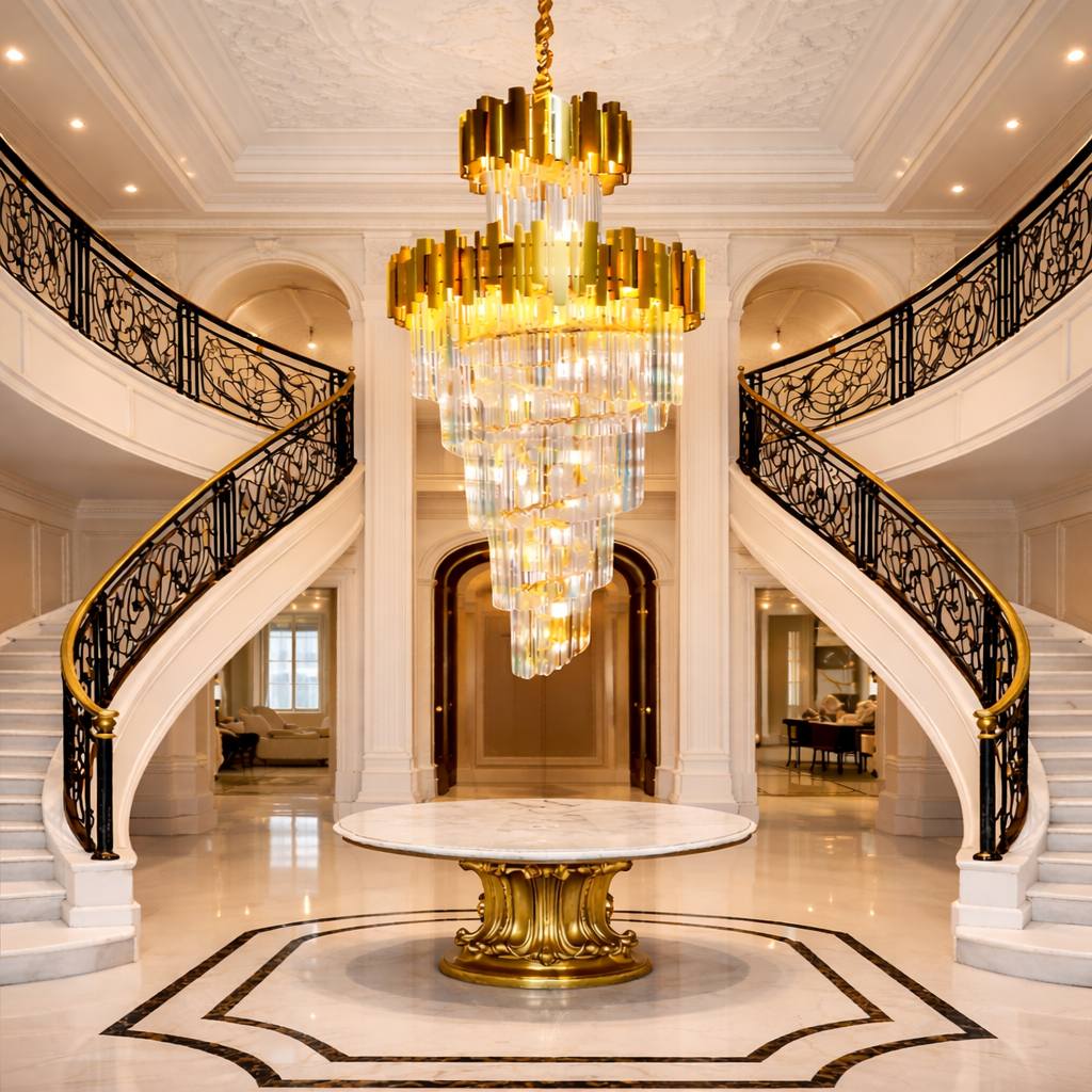 Gold Icicle Crystal Chandelier – Cascading LED Luxury Light