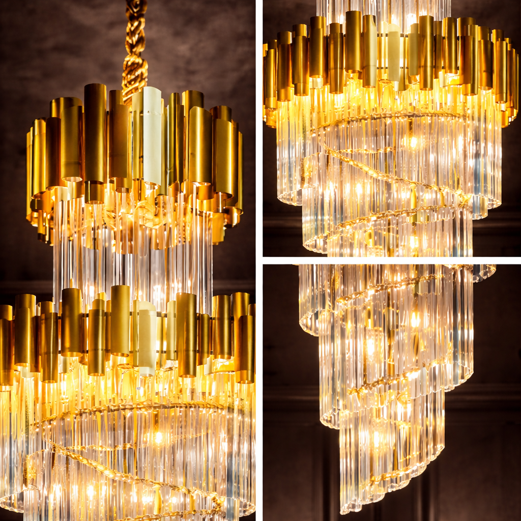 Gold Icicle Crystal Chandelier – Cascading LED Luxury Light