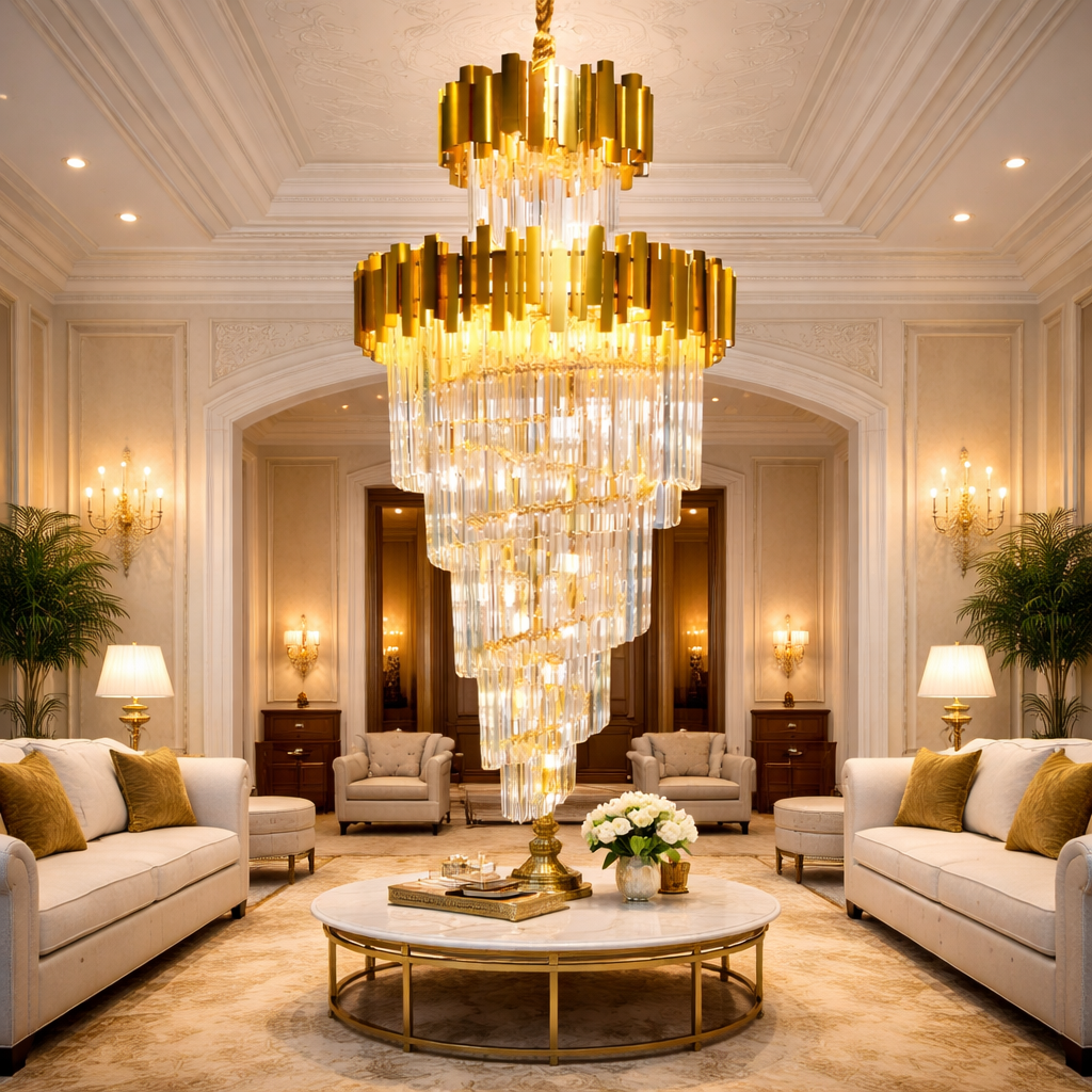 Gold Icicle Crystal Chandelier – Cascading LED Luxury Light