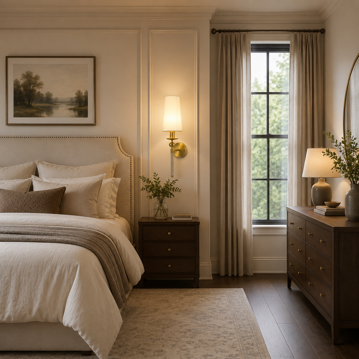Long Shaded Modern Wall Light | Gold Fabric Designer Sconce