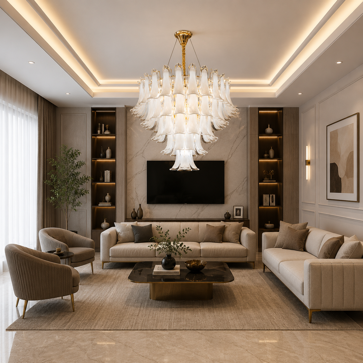 Murano Italian Glass Petal Modern Chandelier Light