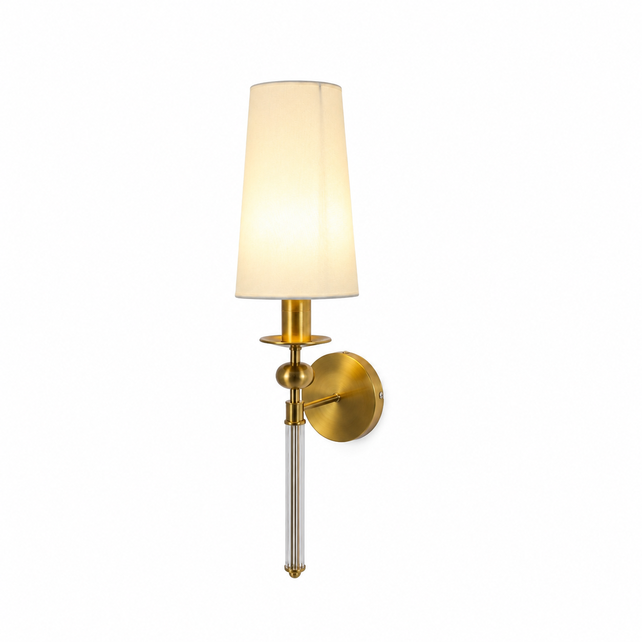 Long Shaded Modern Wall Light | Gold Fabric Designer Sconce