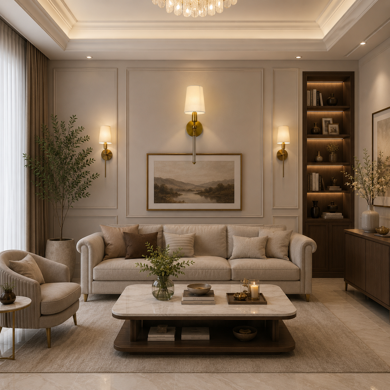 Long Shaded Modern Wall Light | Gold Fabric Designer Sconce