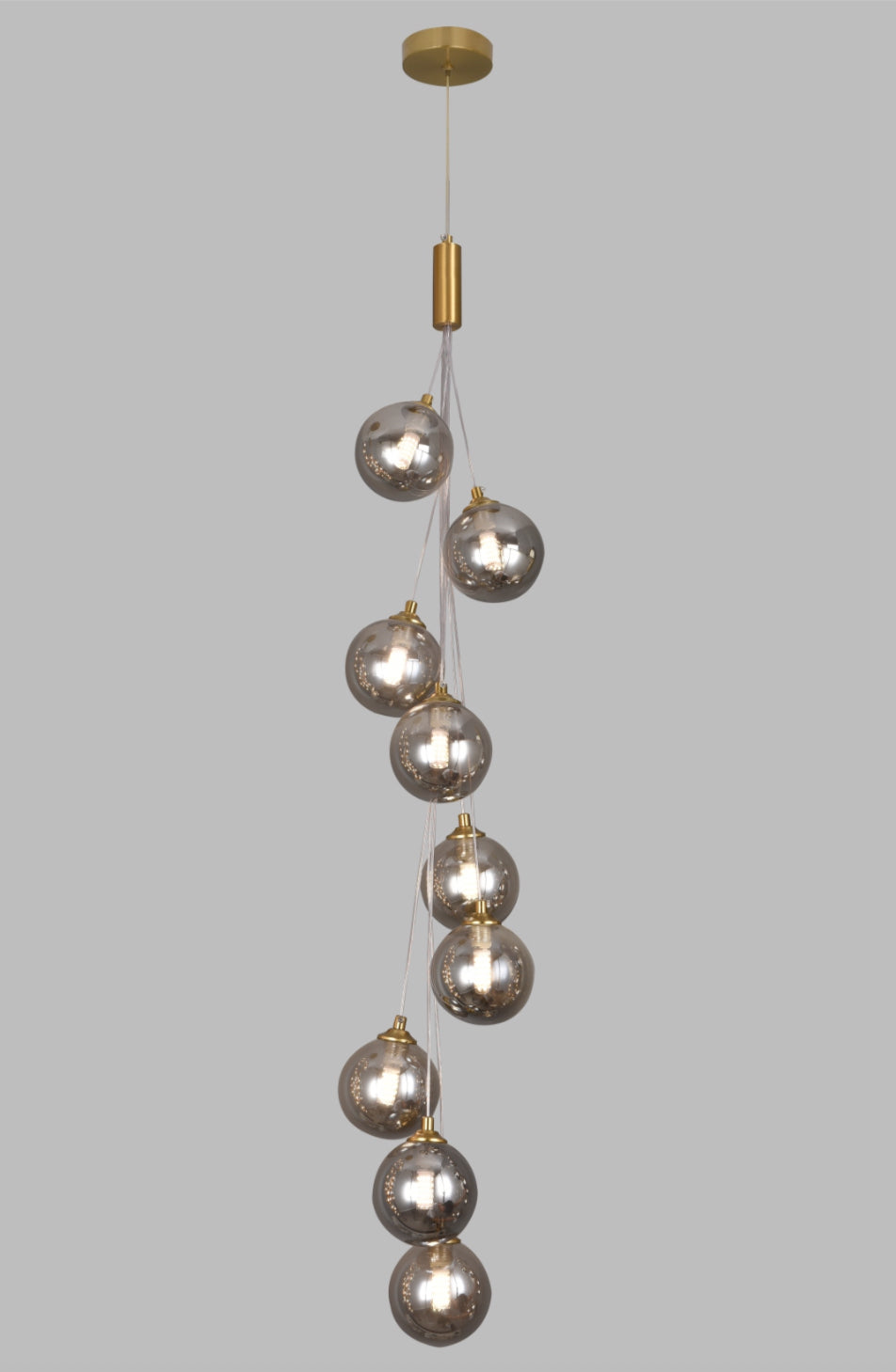 Pendant light with glass bulbs on a gray background