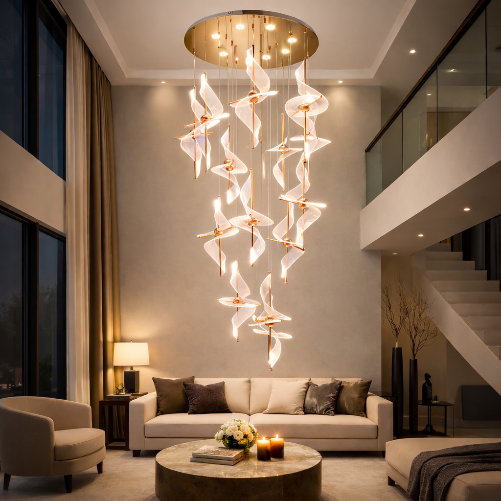Luxury 16 Light Spiral Crystal Double Height Chandelier