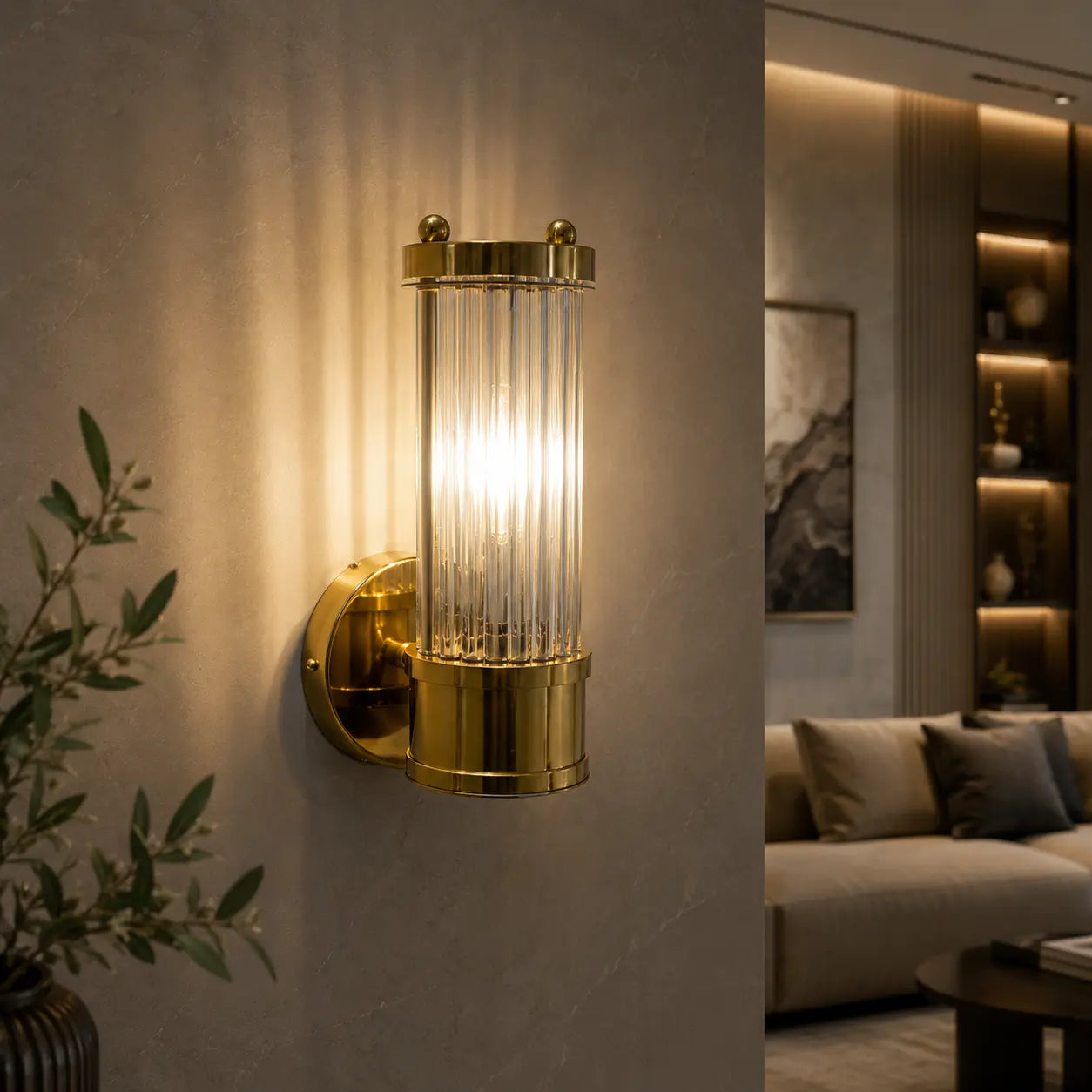 Modern Cylindrical Crystal Wall Light
