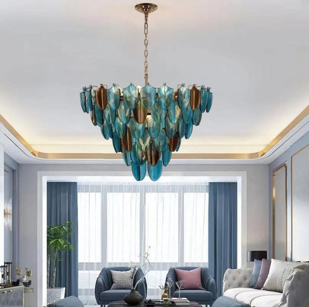 Modern Stunning Glass Leaf Chandelier
