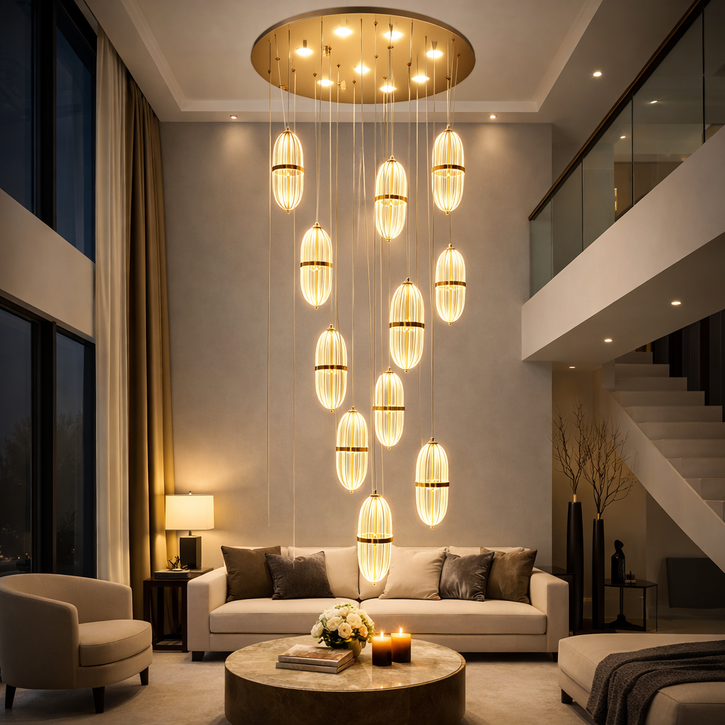 Modern 21 Light Oval Double Height LED Chandelier