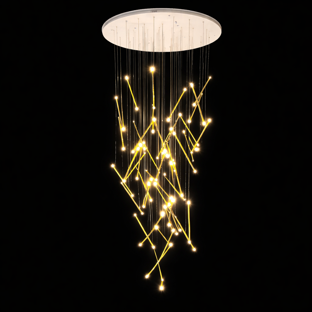 Modern 25-Stick Tilted Sleek Double Height LED Chandelier