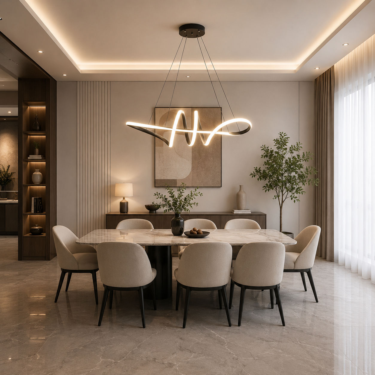Modern Bow LED Chandelier Light – Sculptural Wave