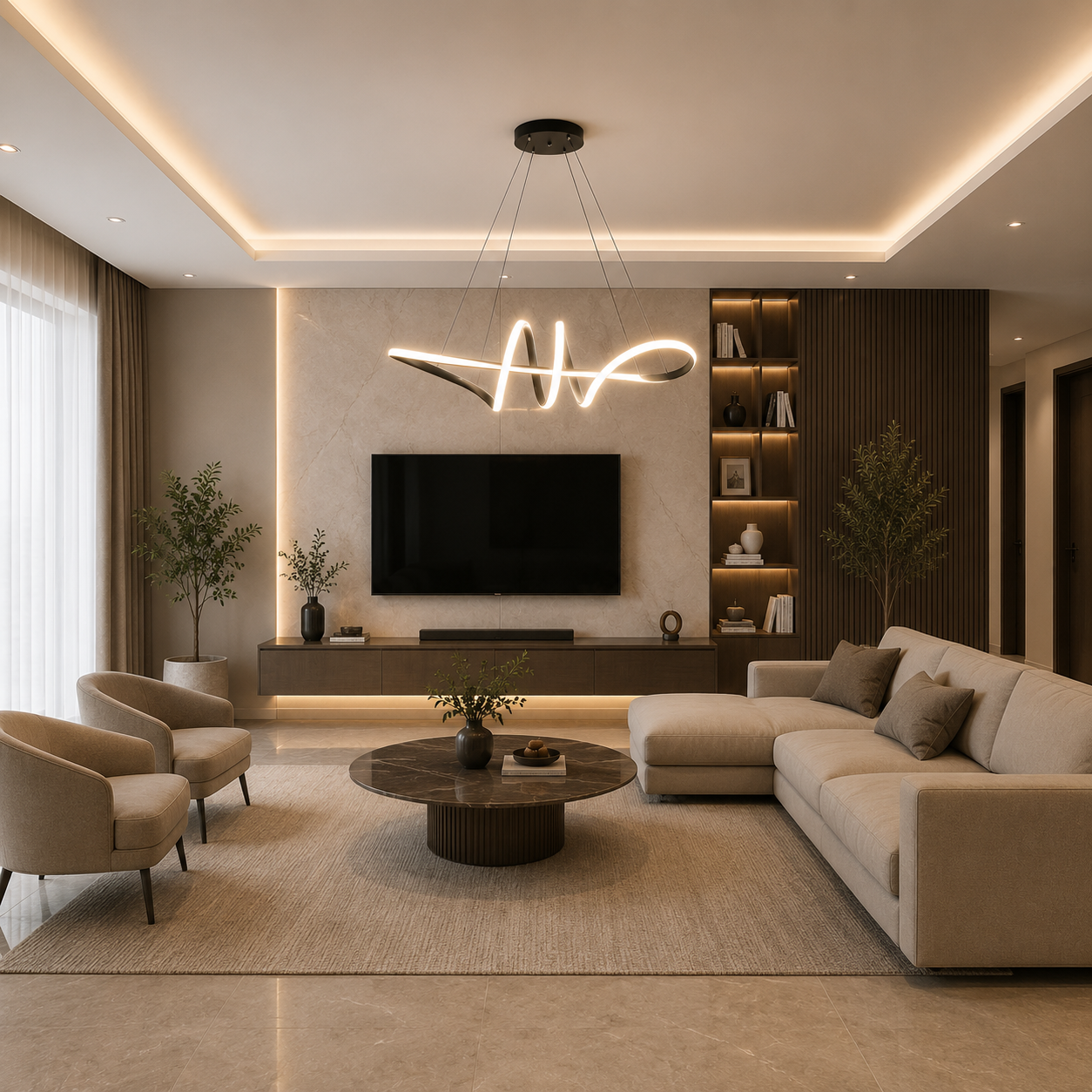 Modern Bow LED Chandelier Light – Sculptural Wave