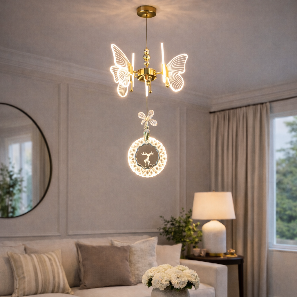 Modern Crystal Art Butterfly Hanging Pendant Light – 3 Colour LED