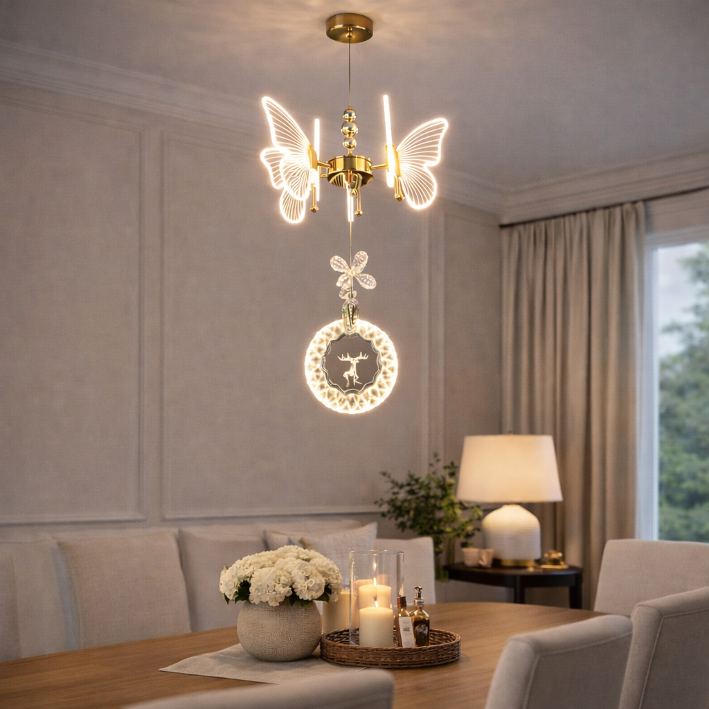 Modern Crystal Art Butterfly Hanging Pendant Light – 3 Colour LED