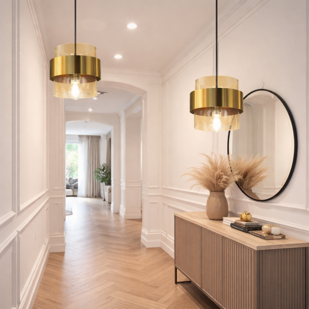 Modern Cylindrical Glass Pendant Hanging Light – Adjustable Height
