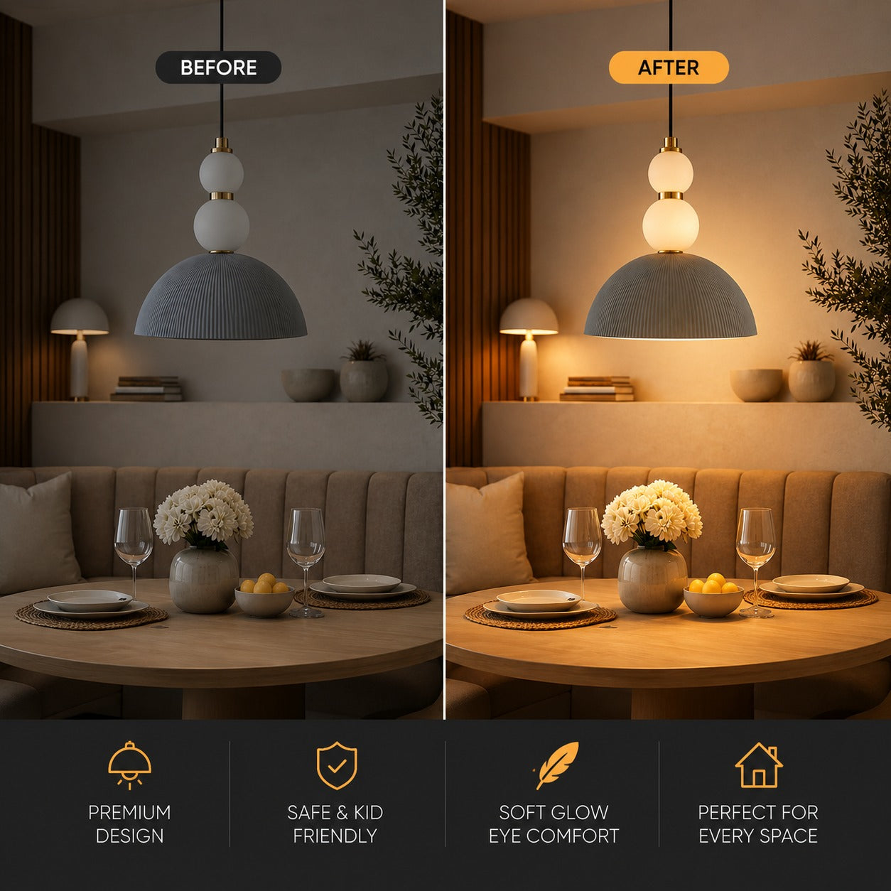 Modern Fluted Dome Pendant LED Hanging Light