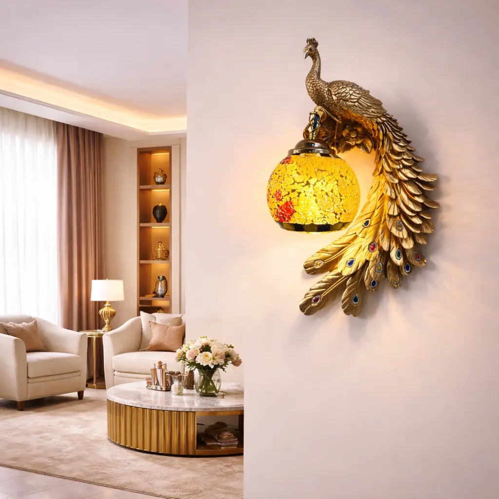 Modern Gold Mosaic Decorative Peacock Wall Light