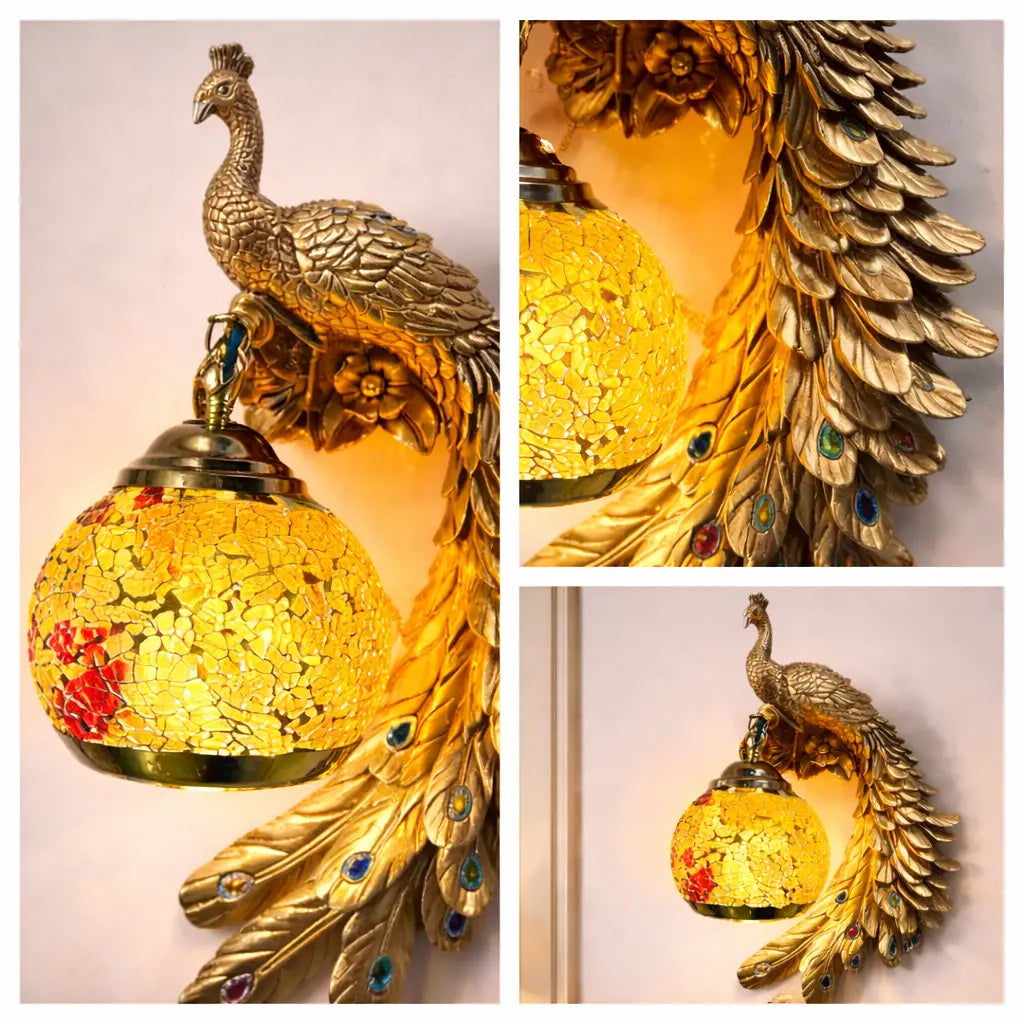 Modern Gold Mosaic Decorative Peacock Wall Light