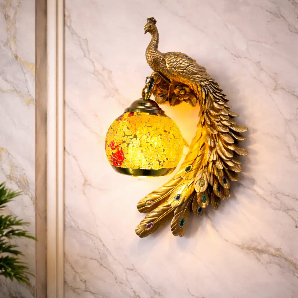 Modern Gold Mosaic Decorative Peacock Wall Light